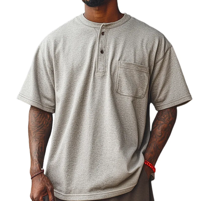 Men's Vintage Casual Henley Collar Pocket Short Sleeve T-Shirt MTA2427D2TO sold by Manly