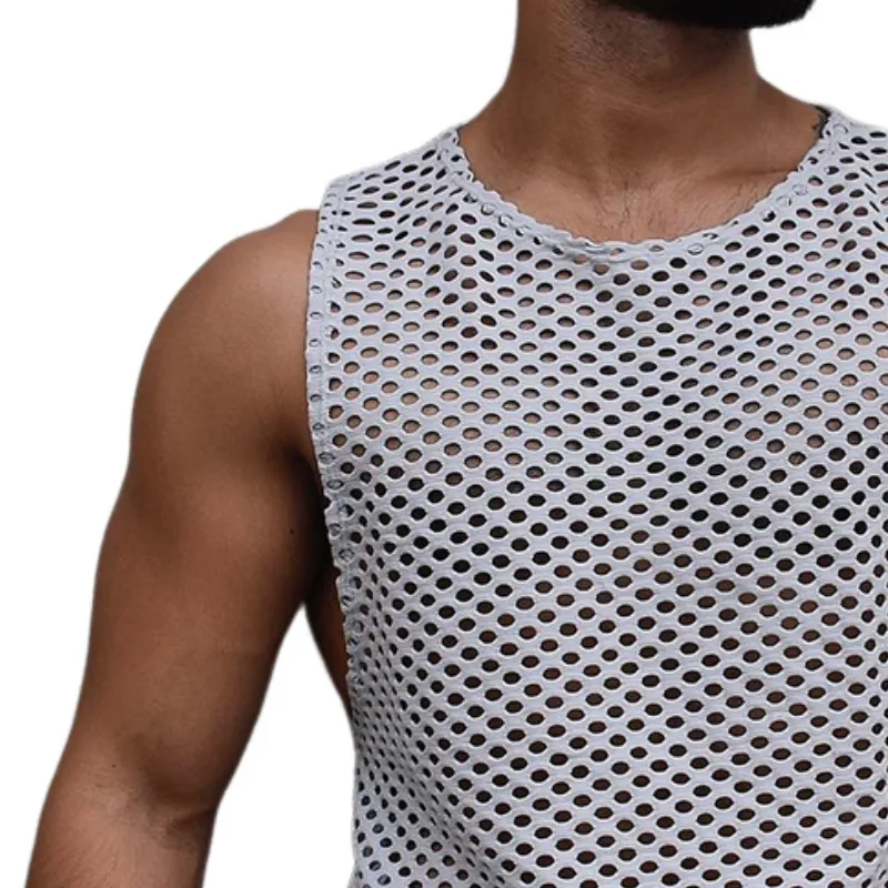 Men's Retro Casual Large Mesh Crew Neck Tank Top MTA2409D8TO sold by Manly product image thumbnail 3