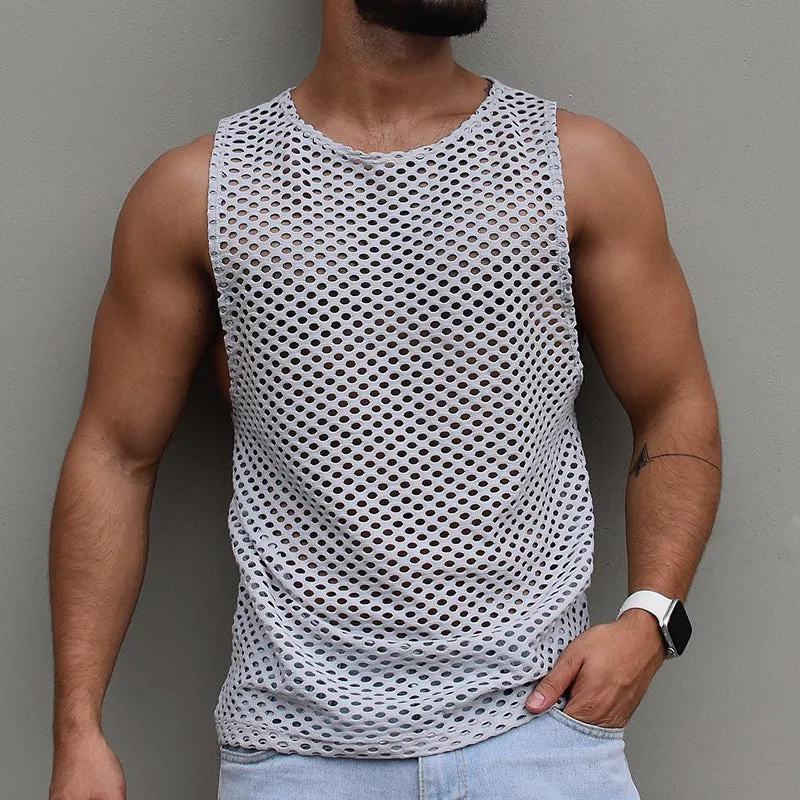 Men's Retro Casual Large Mesh Crew Neck Tank Top MTA2409D8TO sold by Manly product image thumbnail 2