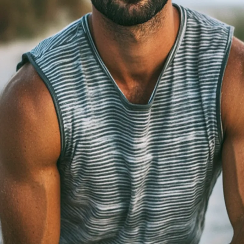 Men's Retro Casual Shabby Stripe Printed Crew Neck Tank Top MTA2487D5TO sold by Manly product image thumbnail 3