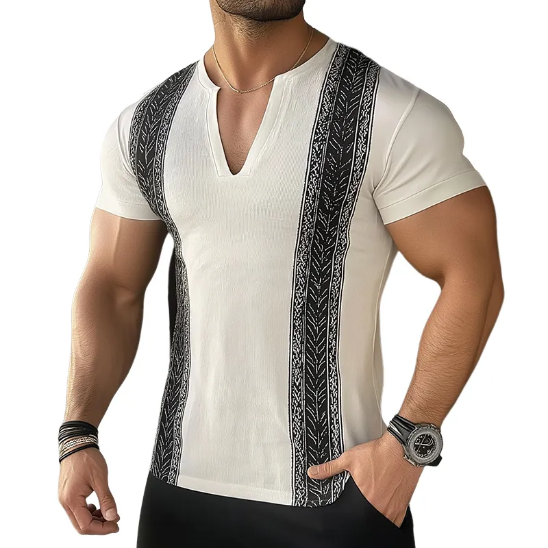 Men's Retro Casual Ethnic Style Printed V-Neck Short Sleeve T-Shirt MTA2464D6TO sold by Manly