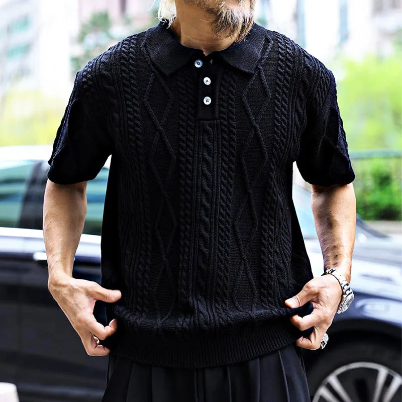 Men's Retro Casual Solid Color Knitted Short-Sleeved Polo Shirt MTA2239D5TO sold by Manly product image thumbnail 2