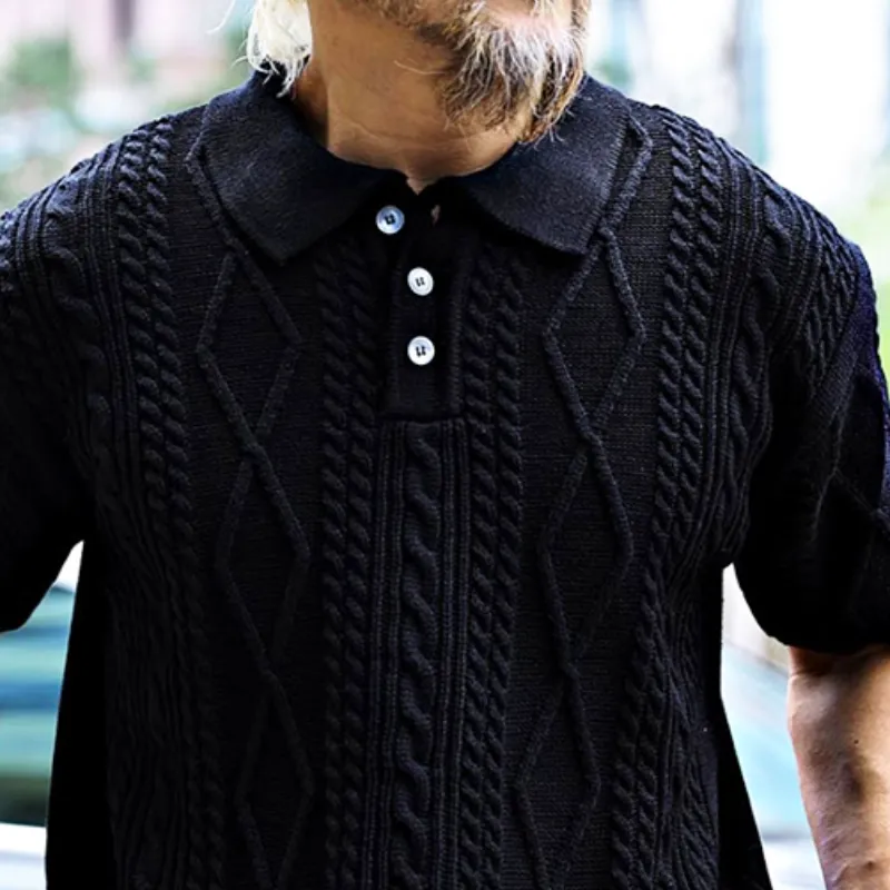 Men's Retro Casual Solid Color Knitted Short-Sleeved Polo Shirt MTA2239D5TO sold by Manly product image thumbnail 3