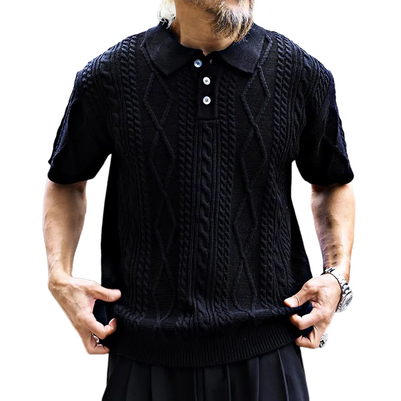 Men's Retro Casual Solid Color Knitted Short-Sleeved Polo Shirt MTA2239D5TO sold by Manly