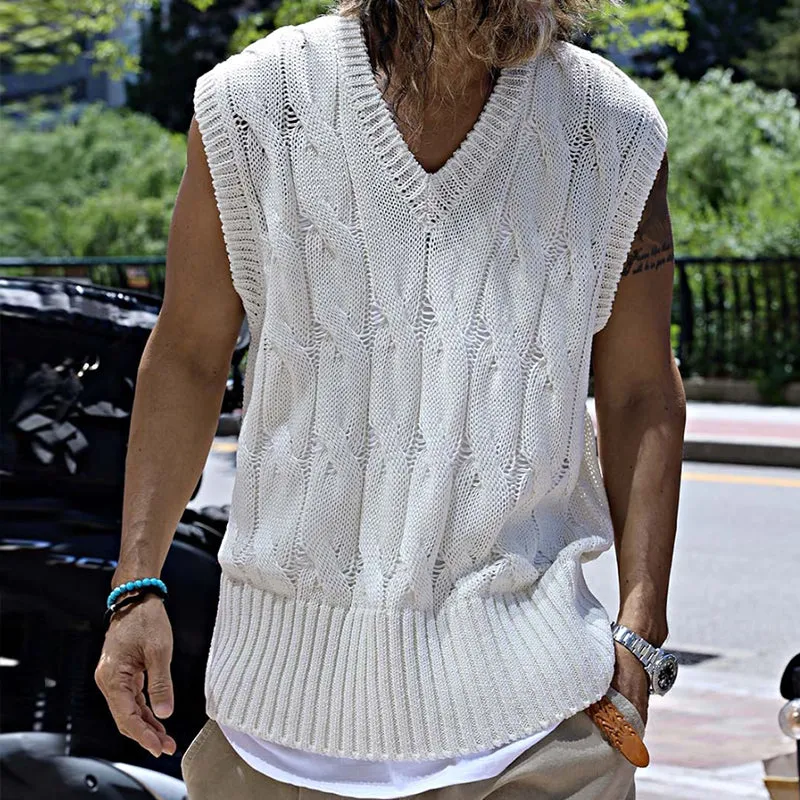Men's Retro Casual Solid Color Knitted Crew Neck Tank Top MTA2265D3TO sold by Manly product image thumbnail 2