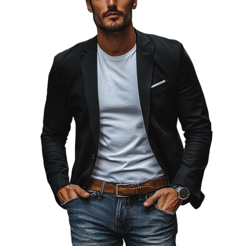 Men's Casual Premium Cotton Washed Notched Lapel Single Breasted Slim Fit Blazer MTA2395D5M sold by Manly