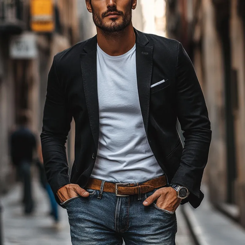 Men's Casual Premium Cotton Washed Notched Lapel Single Breasted Slim Fit Blazer MTA2395D5M sold by Manly product image thumbnail 2