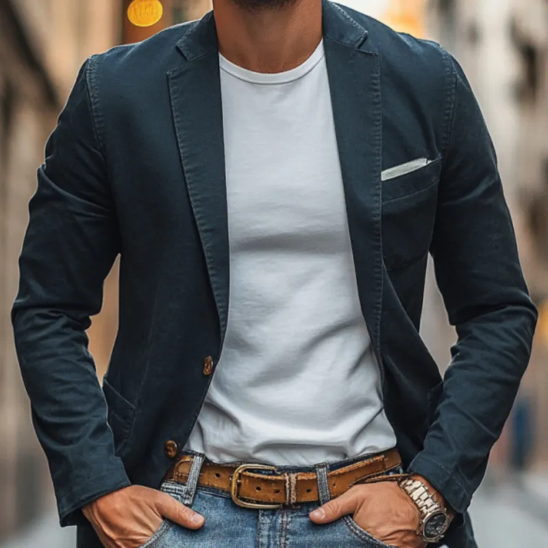 Men's Casual Premium Cotton Washed Notched Lapel Single Breasted Slim Fit Blazer MTA2303D7M sold by Manly product image thumbnail 3
