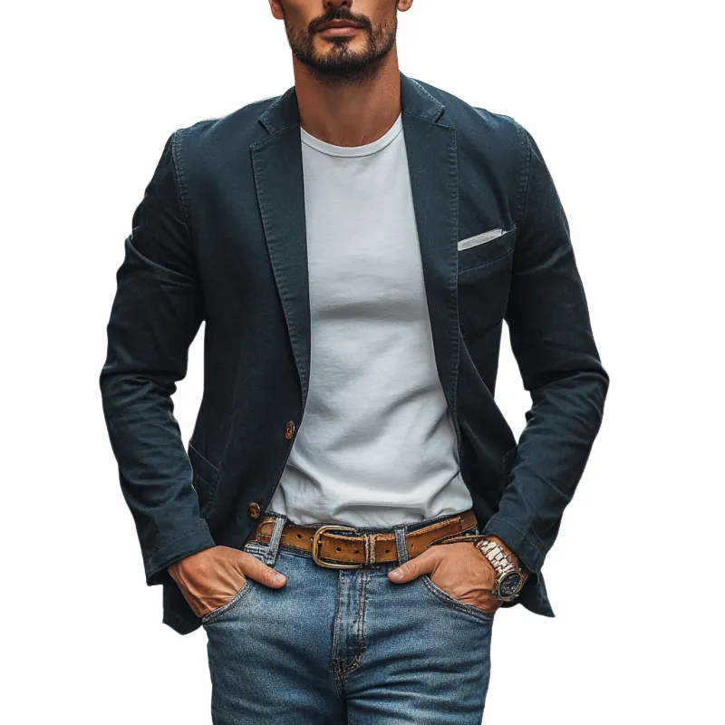 Men's Casual Premium Cotton Washed Notched Lapel Single Breasted Slim Fit Blazer MTA2303D7M sold by Manly