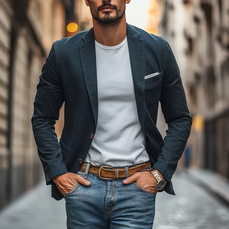 Men's Casual Premium Cotton Washed Notched Lapel Single Breasted Slim Fit Blazer MTA2303D7M sold by Manly product image thumbnail 2