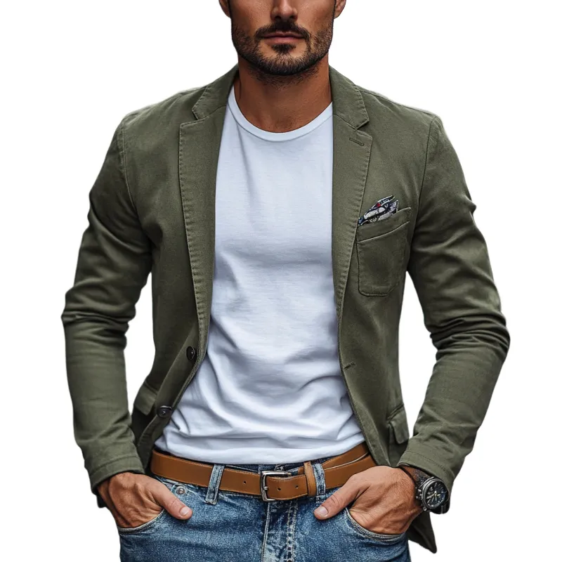 Men's Casual Premium Cotton Washed Notched Lapel Single Breasted Slim Fit Blazer MTA2364D1M sold by Manly