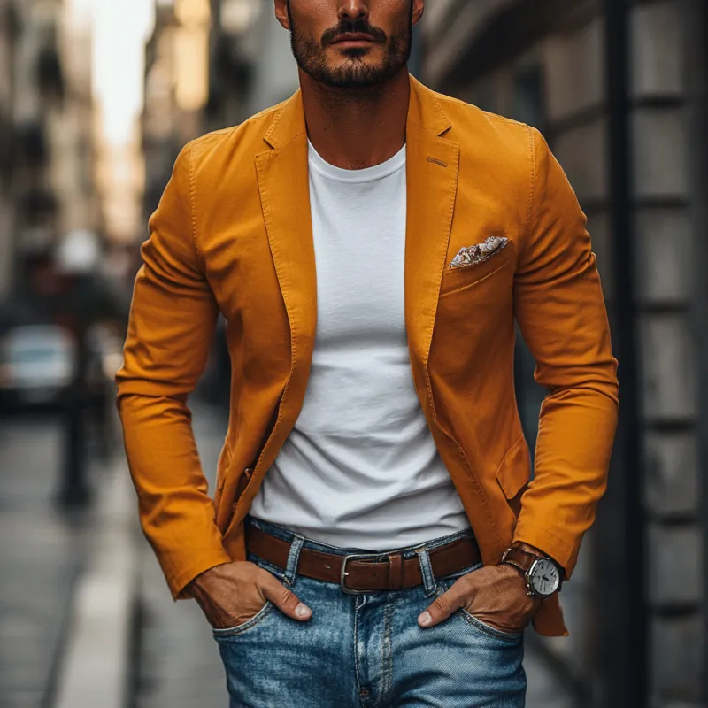 Men's Casual Premium Cotton Washed Notched Lapel Single Breasted Slim Fit Blazer MTA2325D4M sold by Manly product image thumbnail 2