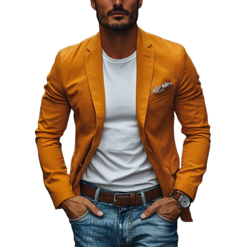 Men's Casual Premium Cotton Washed Notched Lapel Single Breasted Slim Fit Blazer MTA2325D4M sold by Manly
