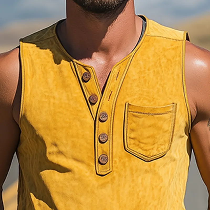 Men's Summer Fashion Casual Retro Western V-neck Slim Thin Suede Tank Top MTA2430D9K sold by Manly product image thumbnail 5