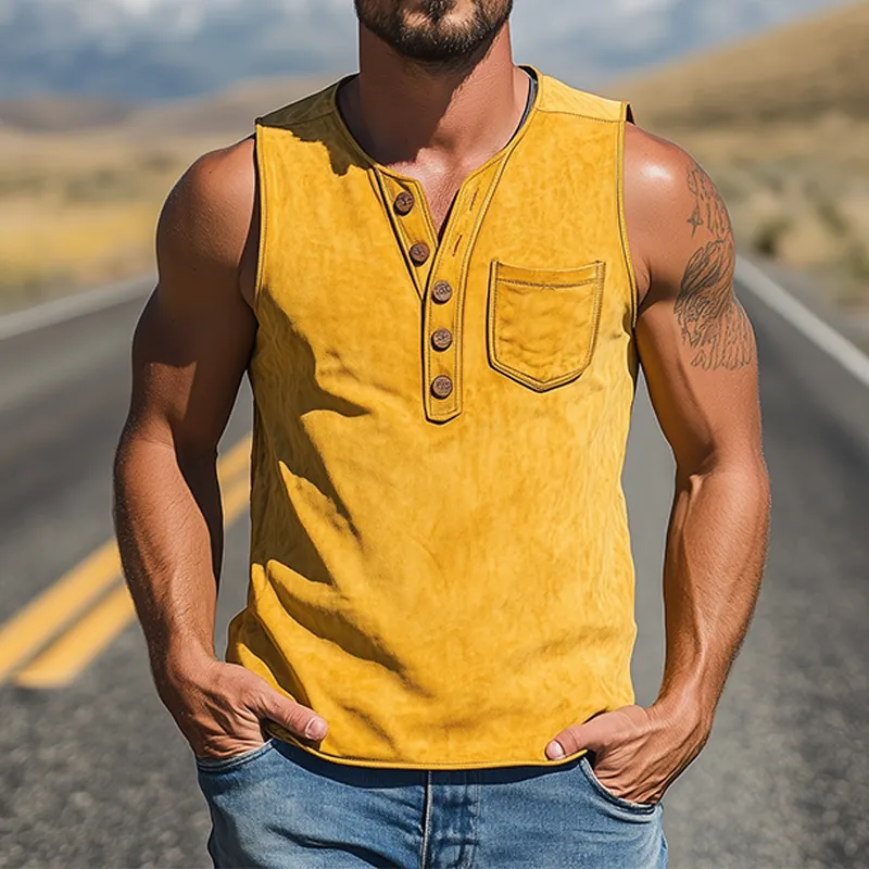 Men's Summer Fashion Casual Retro Western V-neck Slim Thin Suede Tank Top MTA2430D9K sold by Manly product image thumbnail 2