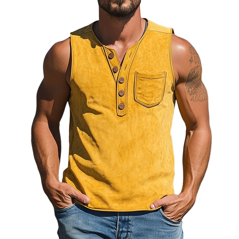Men's Summer Fashion Casual Retro Western V-neck Slim Thin Suede Tank Top MTA2430D9K sold by Manly