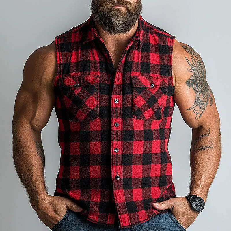 Men's Summer Cotton and Linen Blend Plaid Print Sleeveless Tank Top MTA2402D1P sold by Manly product image thumbnail 2