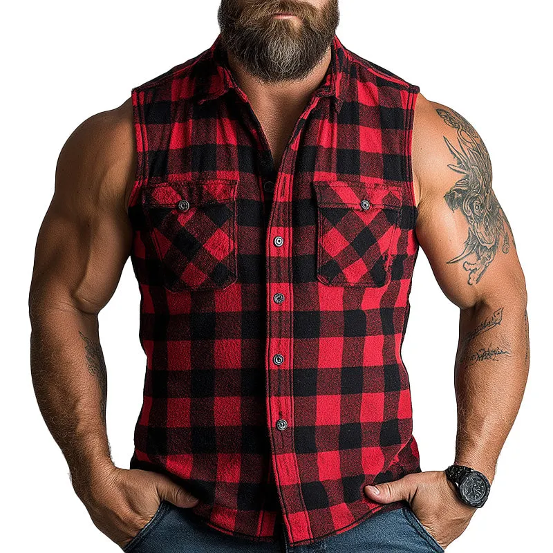 Men's Summer Cotton and Linen Blend Plaid Print Sleeveless Tank Top MTA2402D1P sold by Manly