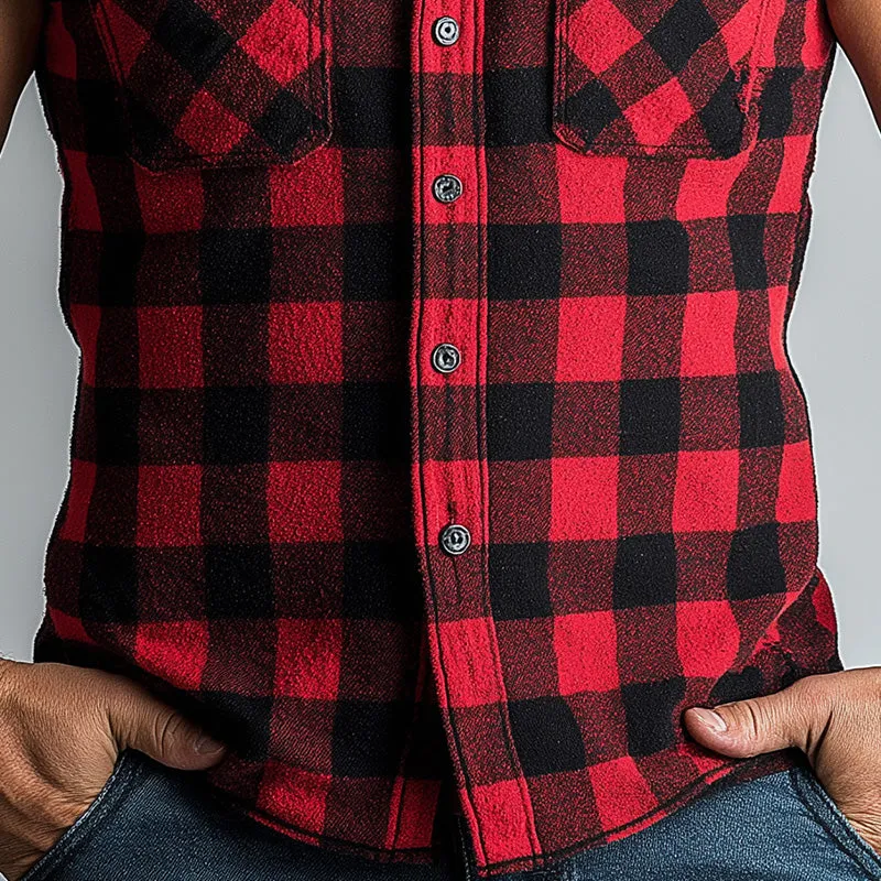 Men's Summer Cotton and Linen Blend Plaid Print Sleeveless Tank Top MTA2402D1P sold by Manly product image thumbnail 4