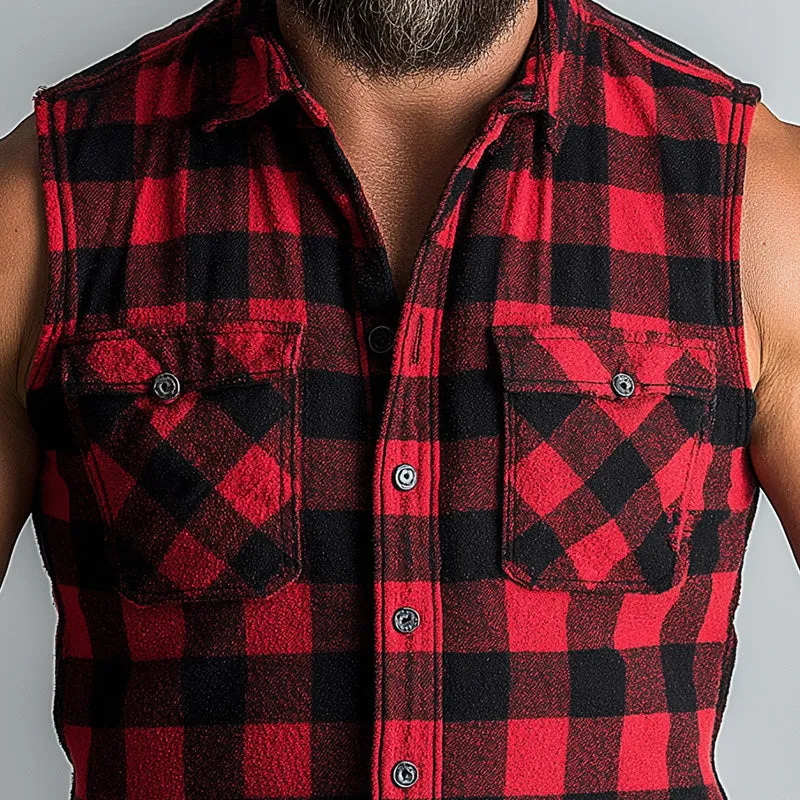 Men's Summer Cotton and Linen Blend Plaid Print Sleeveless Tank Top MTA2402D1P sold by Manly product image thumbnail 3