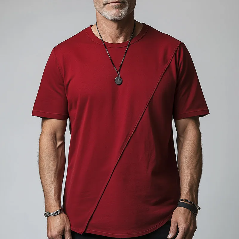 Men's Summer Pure Cotton Solid Color Patchwork Short-Sleeved T-Shirt MTA2415D2P sold by Manly product image thumbnail 2