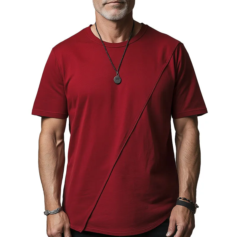 Men's Summer Pure Cotton Solid Color Patchwork Short-Sleeved T-Shirt MTA2415D2P sold by Manly