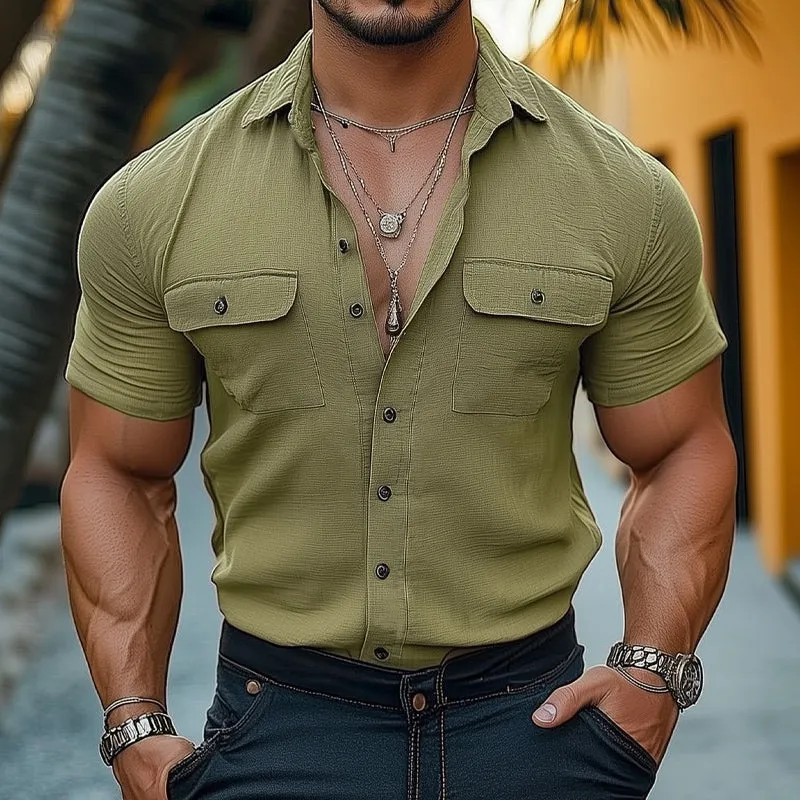 Men's Summer Basic Textured Button Short Sleeve Shirt MTA2350D8U sold by Manly product image thumbnail 3