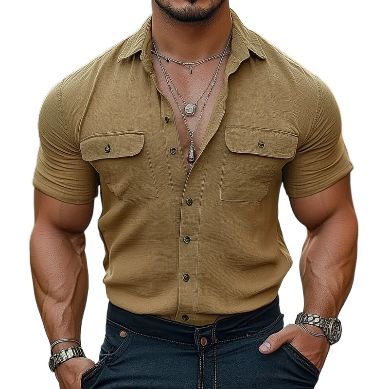 Men's Summer Basic Textured Button Short Sleeve Shirt MTA2350D8U sold by Manly