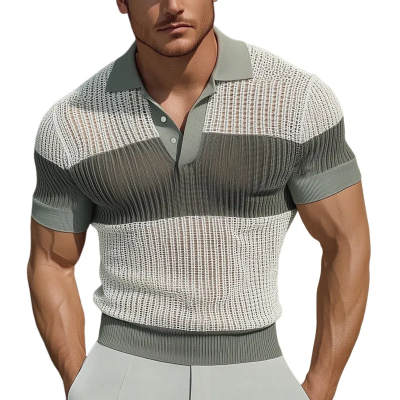 Men's Summer Business Colorblock Knitted Mesh Polo Neck T-Shirt MTA2332D8U sold by Manly