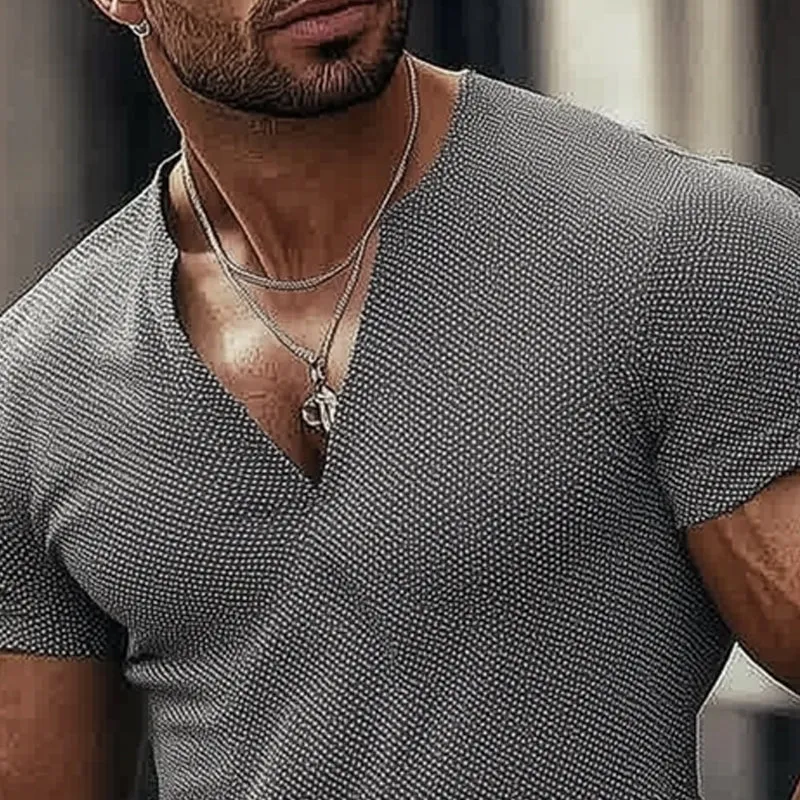 Men's Summer Basic Texture V-neck T-shirt MTA2480D0U sold by Manly product image thumbnail 3