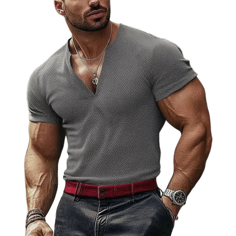 Men's Summer Basic Texture V-neck T-shirt MTA2480D0U sold by Manly