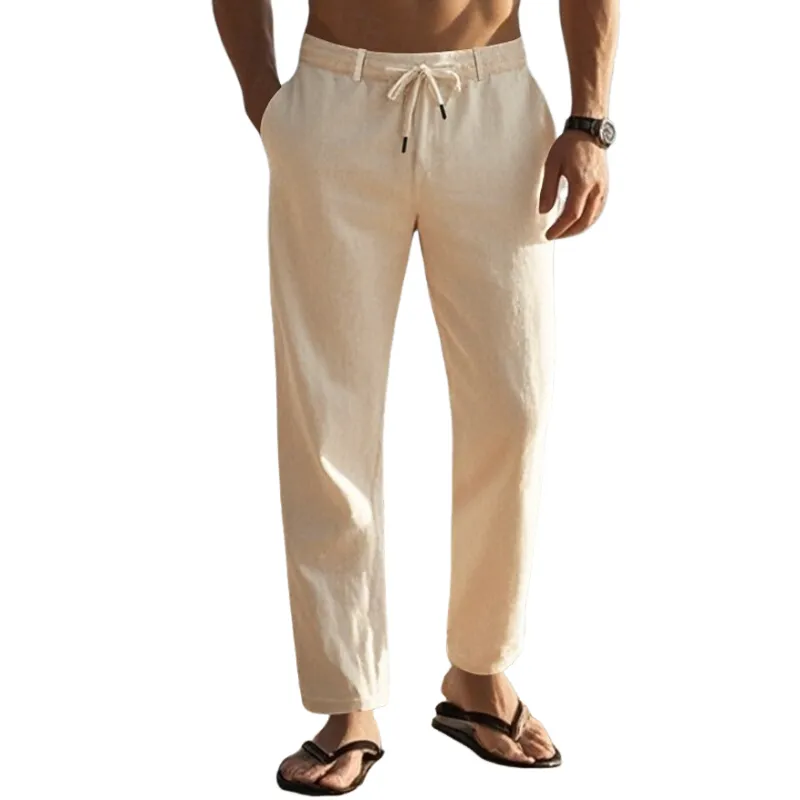 Men's Casual Breathable Cotton Linen Elastic Waist Straight Vacation Pants MTA2335D3M sold by Manly