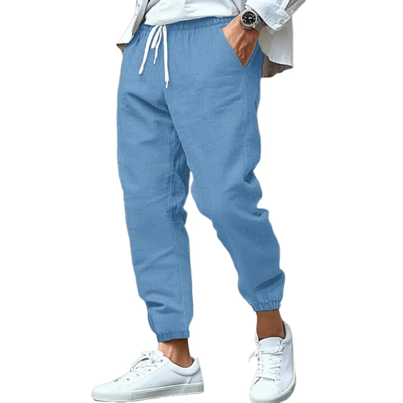 Men's Casual Breathable Cotton Linen Elastic Waist Holiday Tapered Pants MTA2347D6M sold by Manly