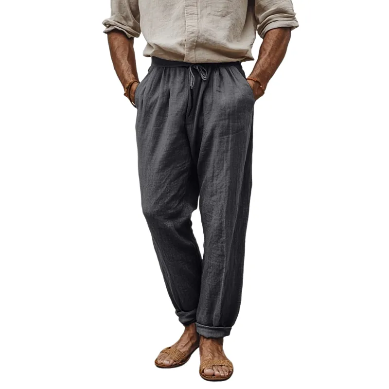 Men's Casual Breathable Cotton Linen Elastic Waist Loose Holiday Tapered Pants MTA2314D2M sold by Manly