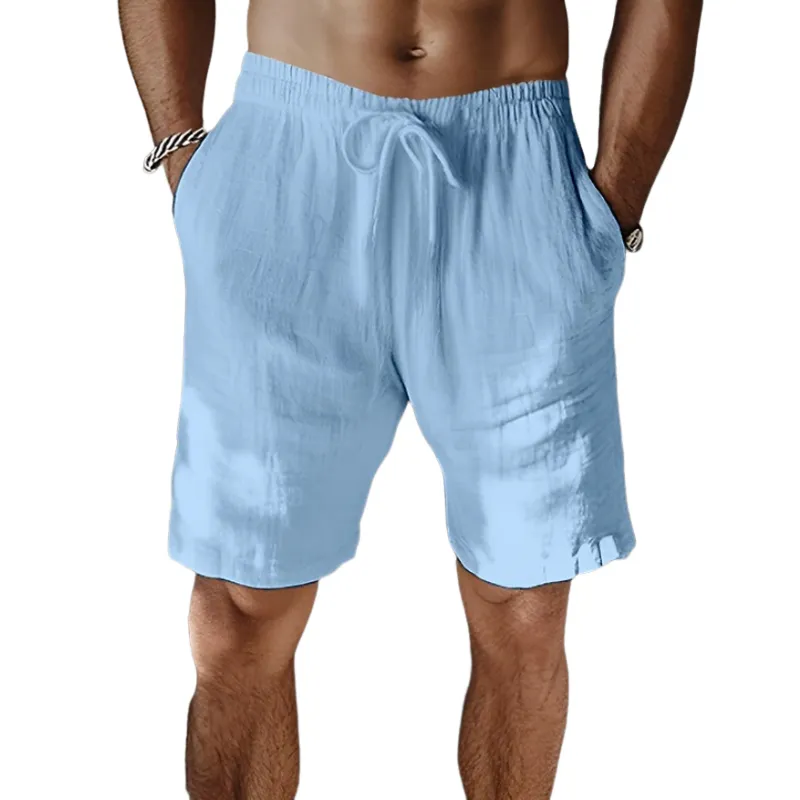 Men's Casual Breathable Cotton Linen Elastic Waist Loose Vacation Shorts MTA2351D6M sold by Manly