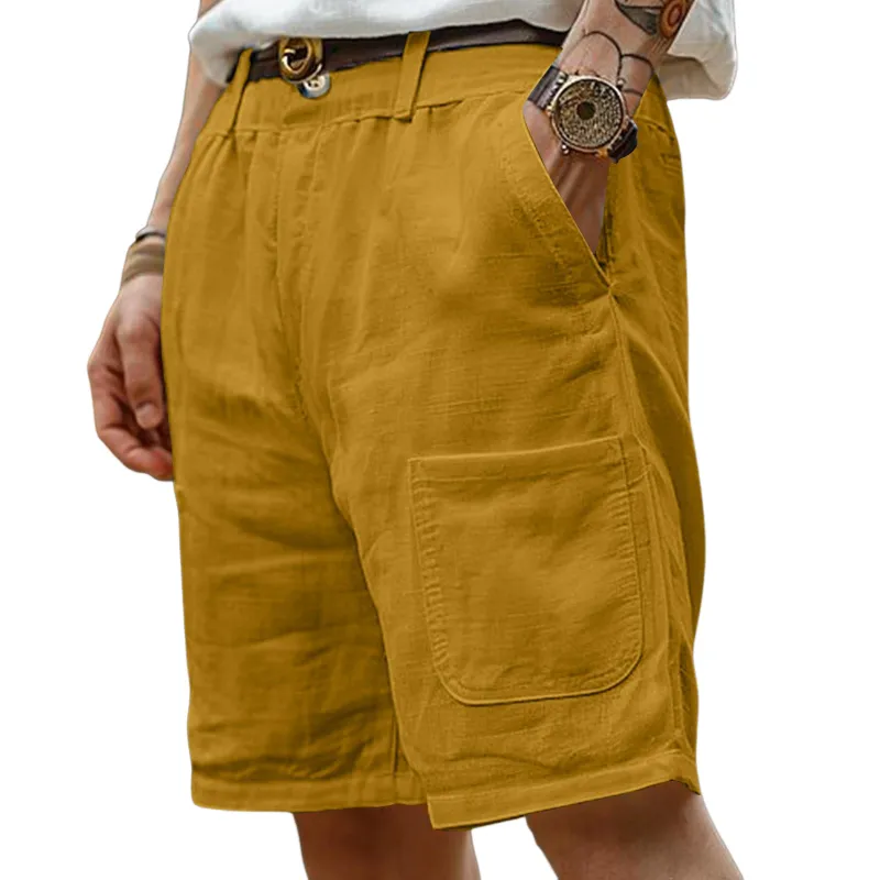 Men's Casual Breathable Cotton Linen Multi-Pocket Loose Suit Shorts (Belt Excluded) MTA2391D0M sold by Manly