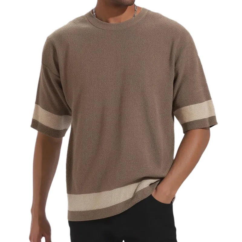 Men's Contrast Knit Short Sleeve Crew Neck T-Shirt MTA2381D1X sold by Manly