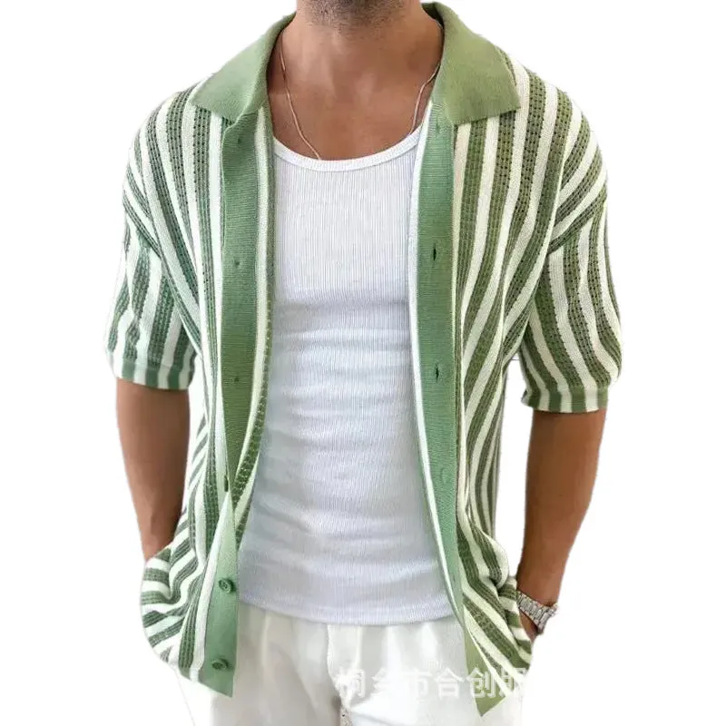 Men's Summer Casual Striped Knitted Short Sleeve Shirt MTA2334D8X sold by Manly
