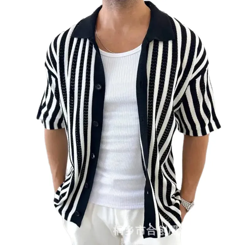 Men's Summer Casual Striped Knitted Short Sleeve Shirt MTA2334D8X sold by Manly product image thumbnail 2