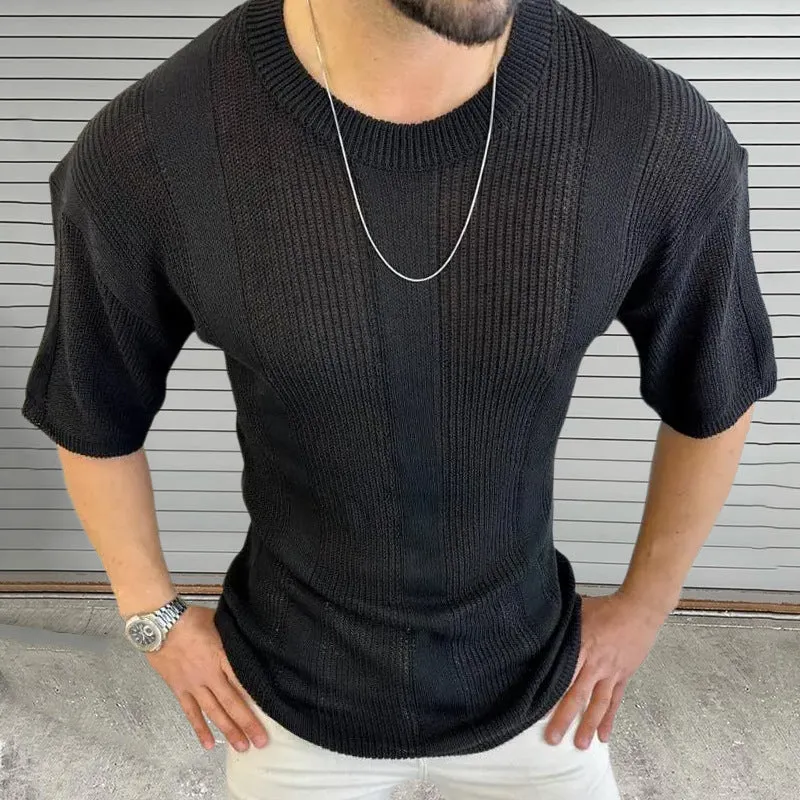 Men's Breathable Knitted Round Neck Short Sleeve T-Shirt MTA2378D0X sold by Manly product image thumbnail 3