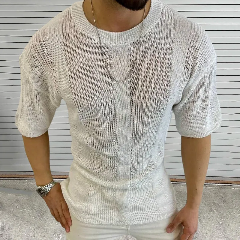 Men's Breathable Knitted Round Neck Short Sleeve T-Shirt MTA2378D0X sold by Manly product image thumbnail 4
