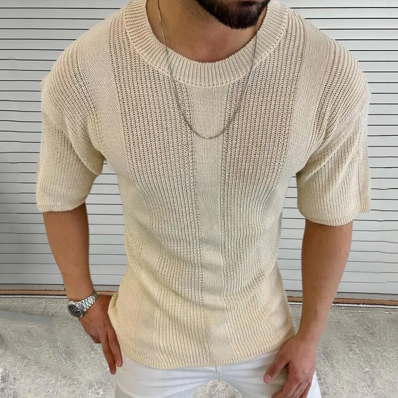 Men's Breathable Knitted Round Neck Short Sleeve T-Shirt MTA2378D0X sold by Manly product image thumbnail 2