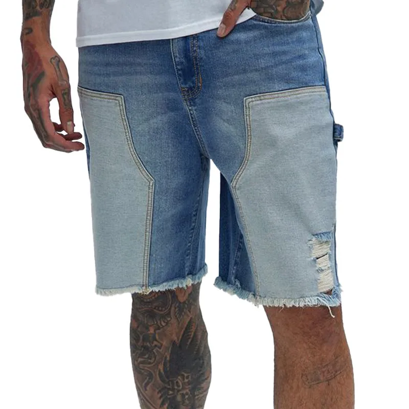Men's Summer Denim Patchwork Raw Edge Casual Denim Shorts MTA2302D2P sold by Manly
