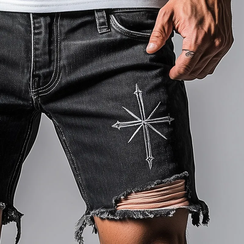 Men's Summer Embroidered Ripped Casual Denim Shorts MTA2391D3P sold by Manly product image thumbnail 4
