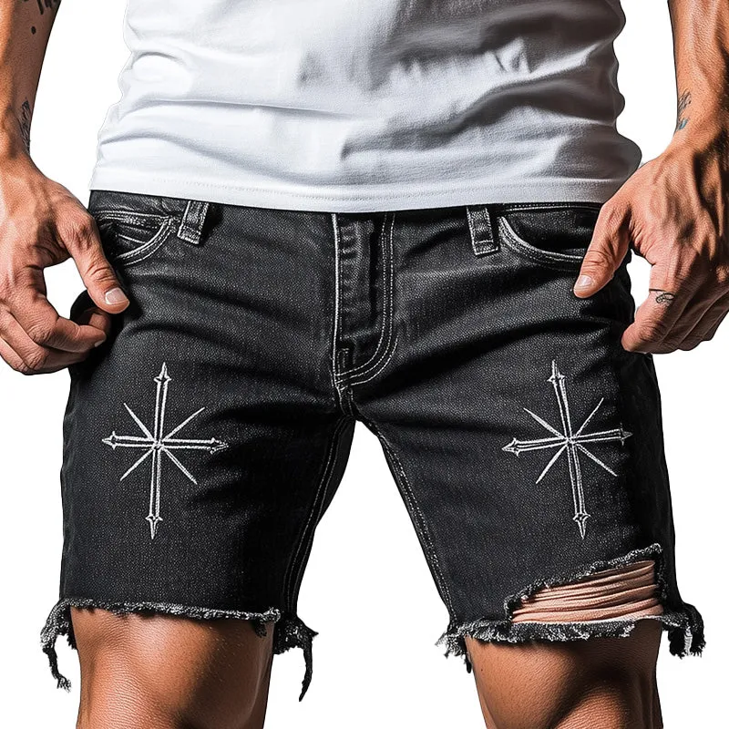 Men's Summer Embroidered Ripped Casual Denim Shorts MTA2391D3P sold by Manly