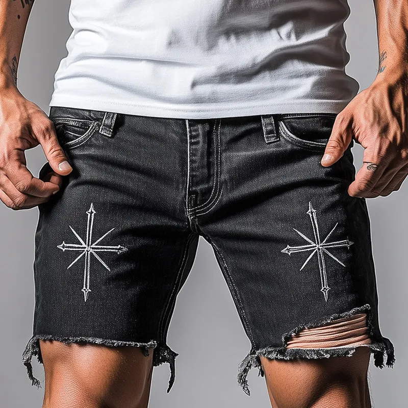 Men's Summer Embroidered Ripped Casual Denim Shorts MTA2391D3P sold by Manly product image thumbnail 2