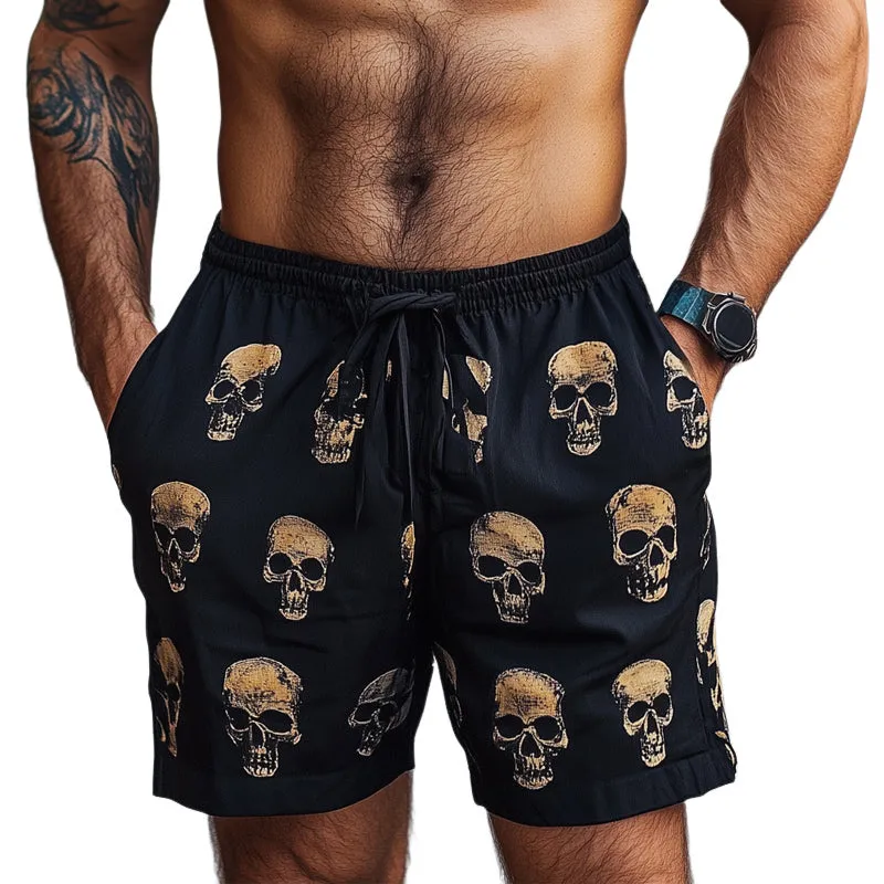 Men's Summer Casual Skull Print Elastic Lace-up Shorts MTA2545D8U sold by Manly