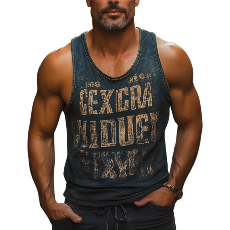 Men's Summer Fashion Retro Letter Printed Tank Top MTA2535D2U sold by Manly