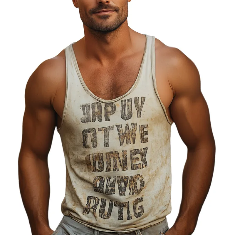 Men's Summer Fashion Retro Letter Printed Tank Top MTA2565D3U sold by Manly