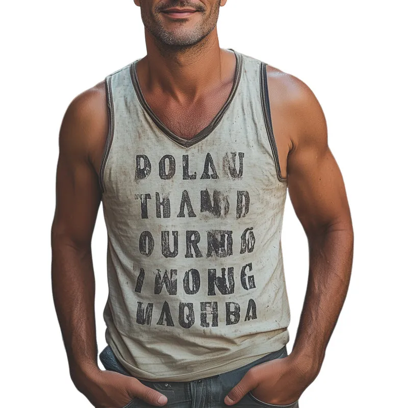 Men's Summer V-neck Fashion Retro Letter Printed Tank Top MTA2542D0U sold by Manly